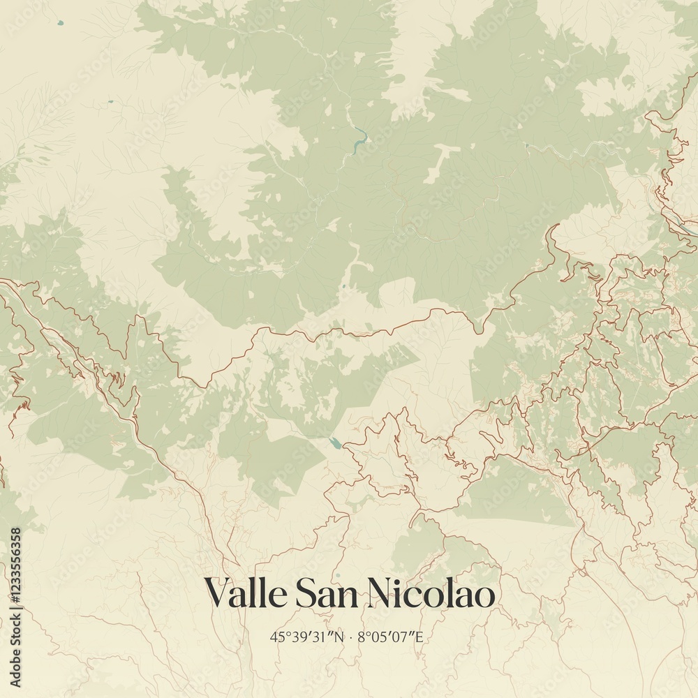 Fototapeta premium Vintage map of Valle San Nicolao, Italy.