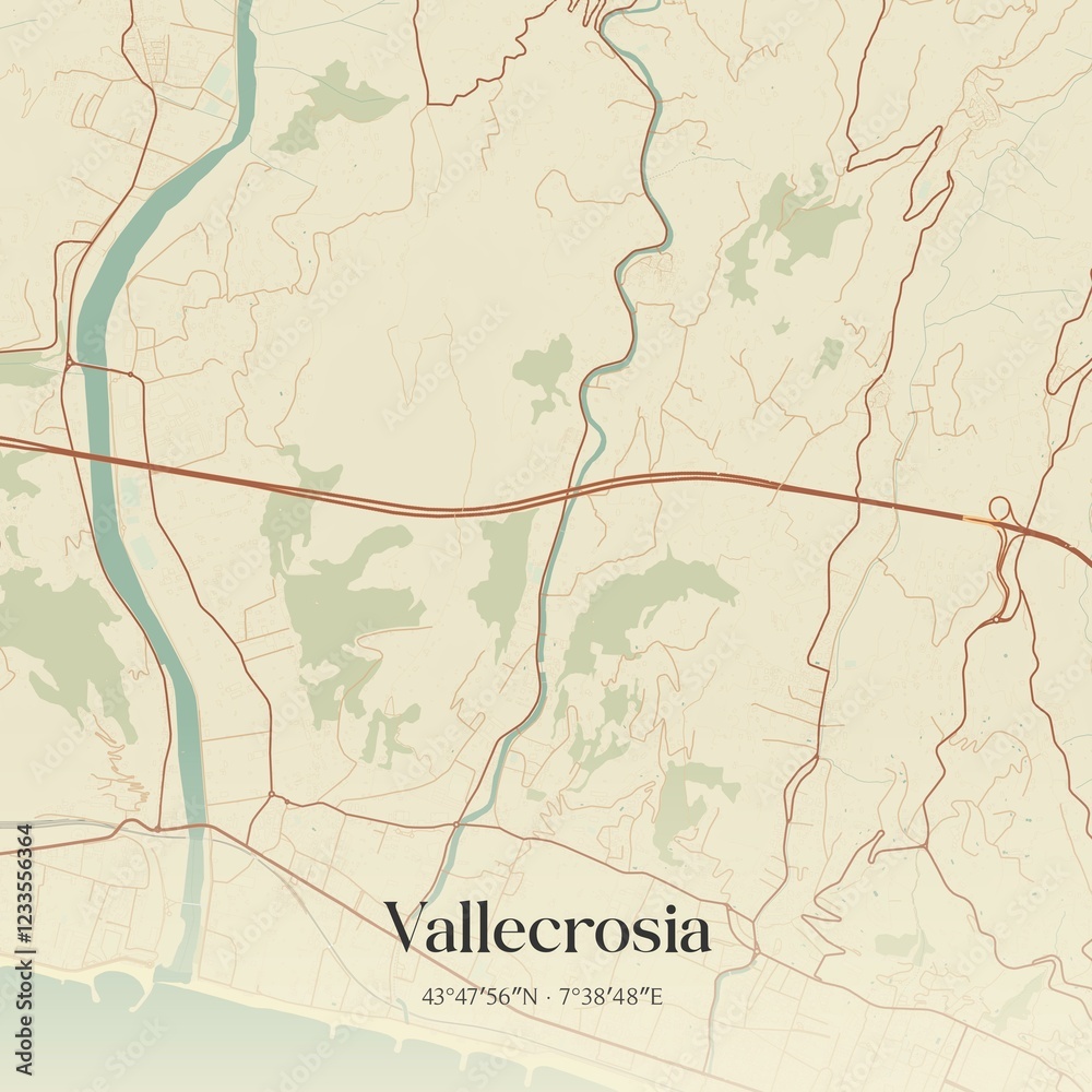 Fototapeta premium Vintage map of Vallecrosia, Italy.