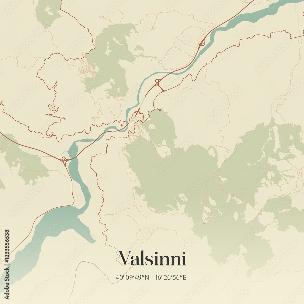 Naklejka premium Vintage map of Valsinni, Italy.