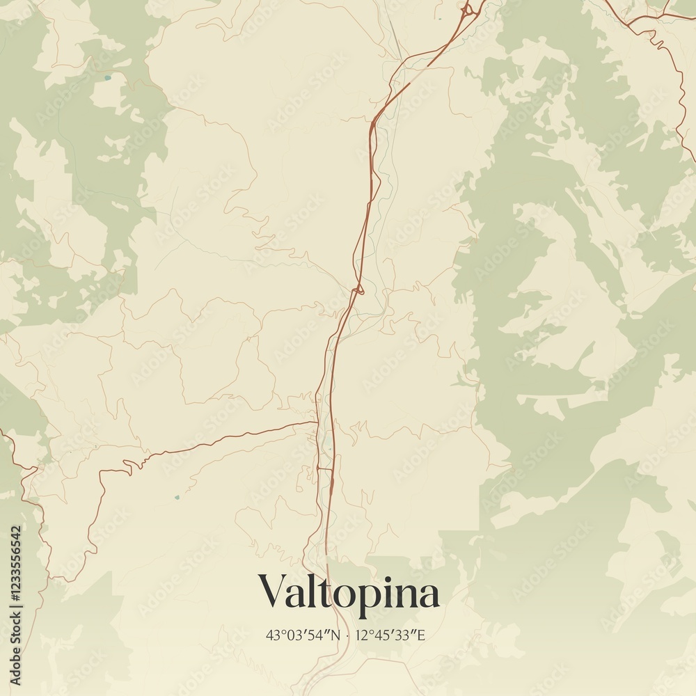 Fototapeta premium Vintage map of Valtopina, Italy.