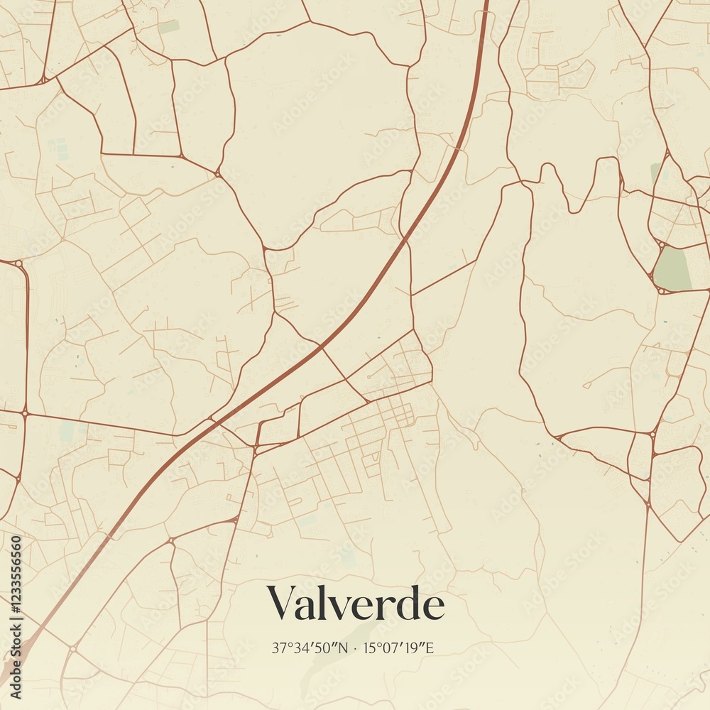 Fototapeta premium Vintage map of Valverde, Italy.