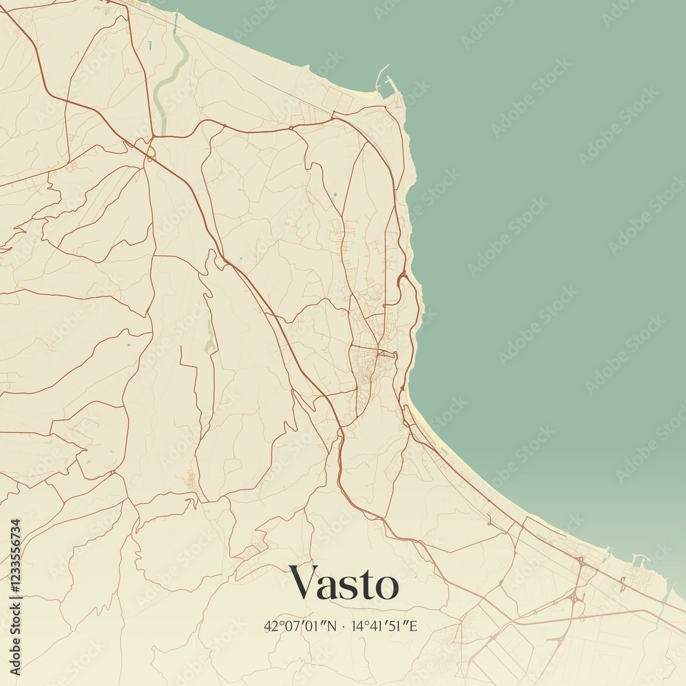 Fototapeta premium Vintage map of Vasto, Italy.