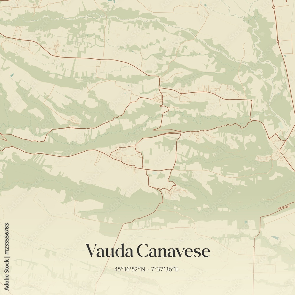Fototapeta premium Vintage map of Vauda Canavese, Italy.
