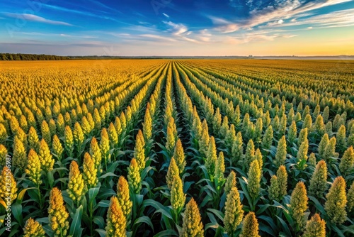 Aerial view of vast sorghum fields: a testament to African agriculture and grain production. photo