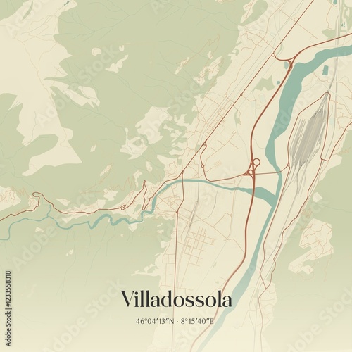 Vintage map of Villadossola, Italy.
