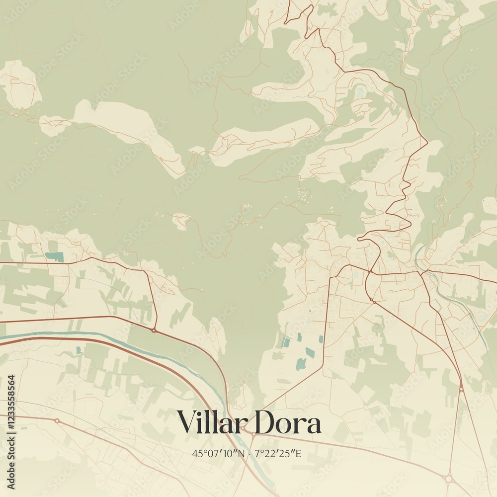 Fototapeta premium Vintage map of Villar Dora, Italy.