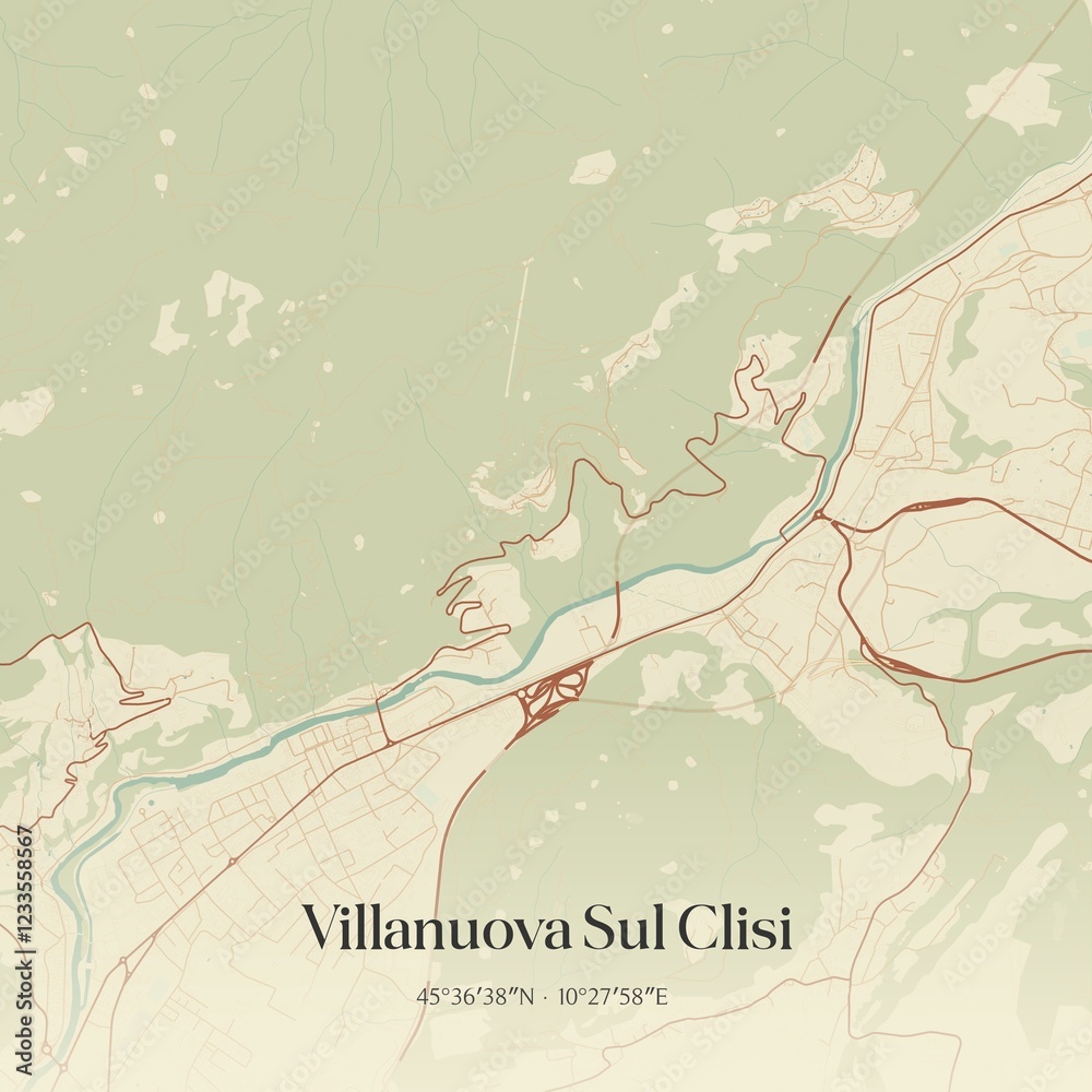Obraz premium Vintage map of Villanuova Sul Clisi, Italy.