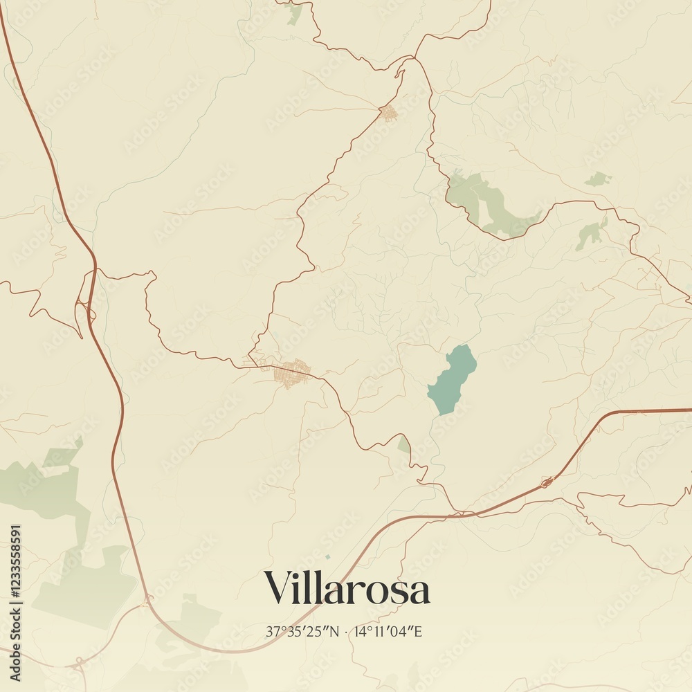 Obraz premium Vintage map of Villarosa, Italy.
