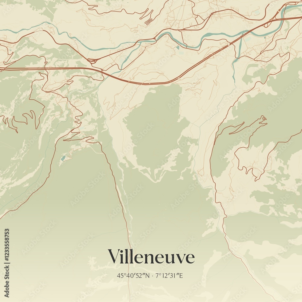 Vintage map of Villeneuve, Italy.