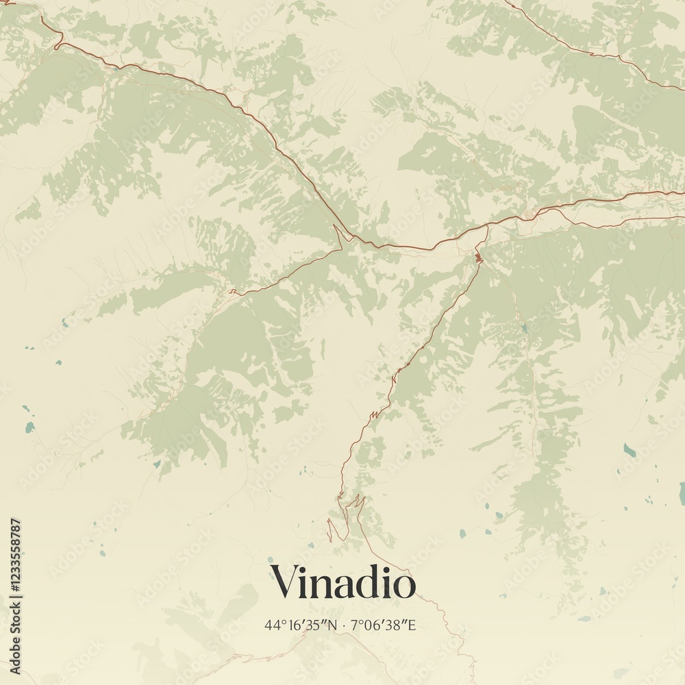 Fototapeta premium Vintage map of Vinadio, Italy.