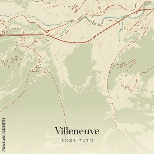 Obraz na płótnie Vintage map of Villeneuve, Italy. w salonie