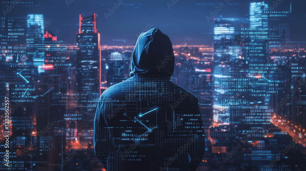 Fototapeta premium Hacker are planning to hack and attack networks and cyber security , innovative Smart city and graphs with statistics to analyze business potential and predict future developments in company growth.