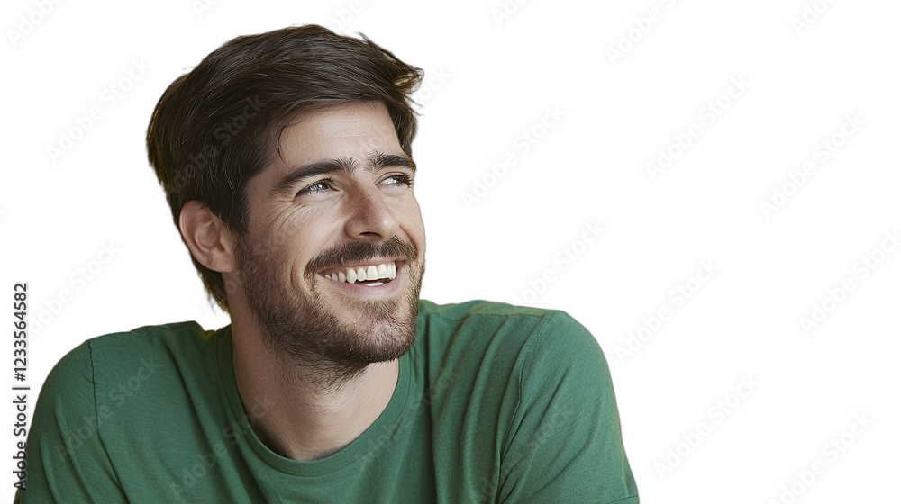 Fototapeta premium a young man in a green shirt is smiling for a portrait against a transparent background, PNG image, PNG file, Generative art.