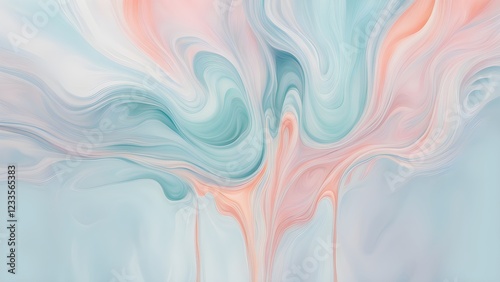Obraz na płótnie Abstract pastel blue and peach swirling marble texture background. w salonie