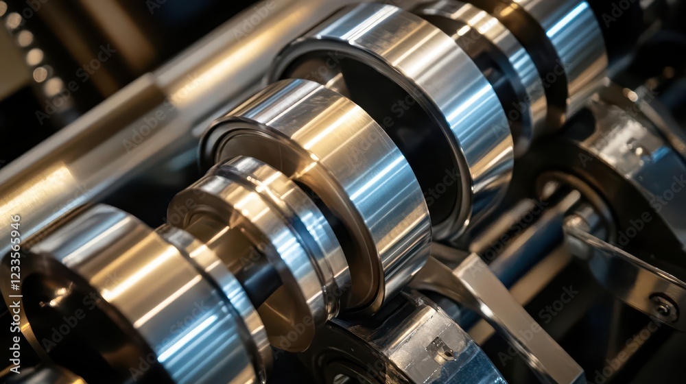 industrial printing press machinery detail chrome rollers in motion ink distribution system technical precision modern manufacturing industrial printing press machinery detail chrome rollers in motion ink distribution system technical precision modern manufacturing