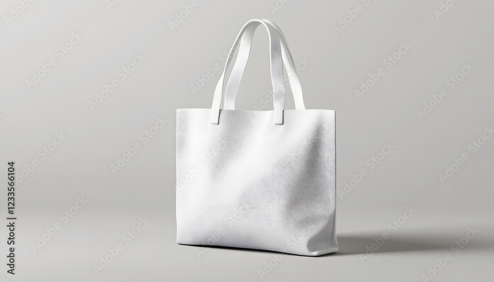 A Blank White Tote Bag Sits On A Gray Background