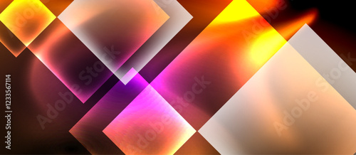 Glass squares with neon shiny light abstract background