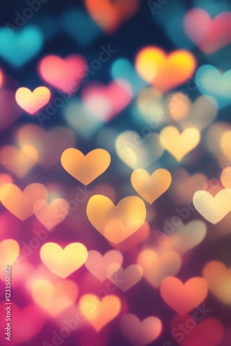 Valentine’s Day greeting card seamless background template with colorful heart shape bokeh