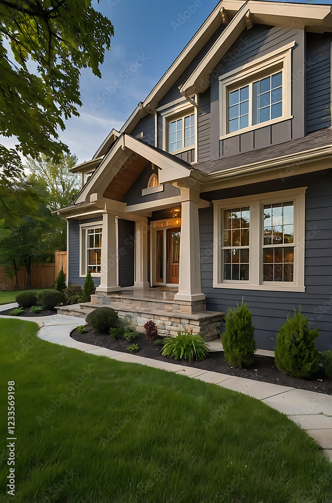 Obraz premium Luxury Modern Home Exterior: Stunning Architectural Design, Landscaping, and Curb Appeal