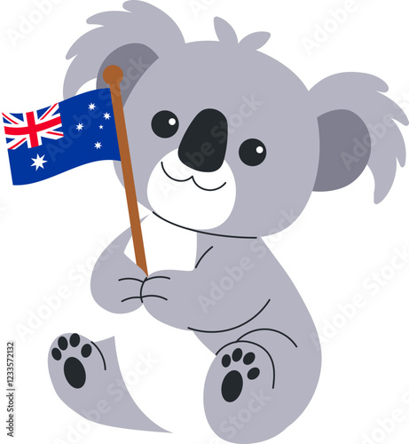 Cute Koala Cartoon Character holding Australian flag illustration