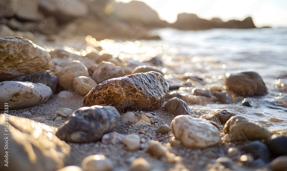 beach with micro shots of rocks , Generative AI beach with micro shots of rocks , Generative AI