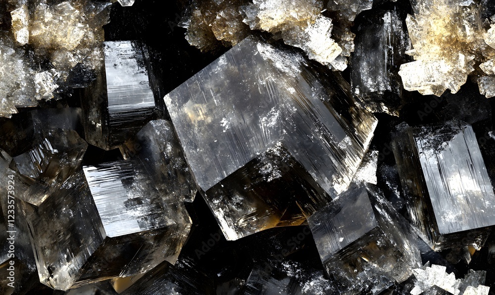 Smoky quartz crystals cluster, close-up detail, geological specimen, science background, nature texture Smoky quartz crystals cluster, close-up detail, geological specimen, science background, nature texture