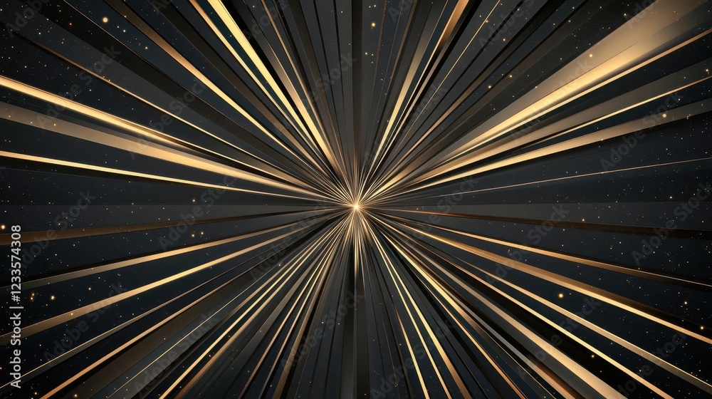 modern geometric starburst pattern with dynamic radiating lines in metallic gold and silver on deep space background modern geometric starburst pattern with dynamic radiating lines in metallic gold and silver on deep space background