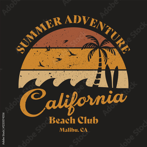 Retro Beach Club T-Shirt Design Illustration
 photo