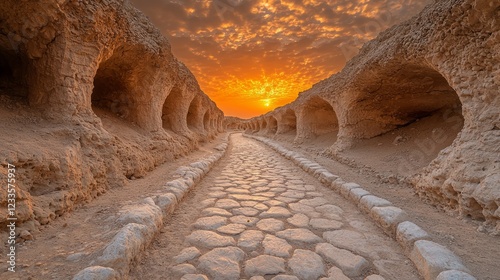 Ancient stone road sunset desert historical site travel