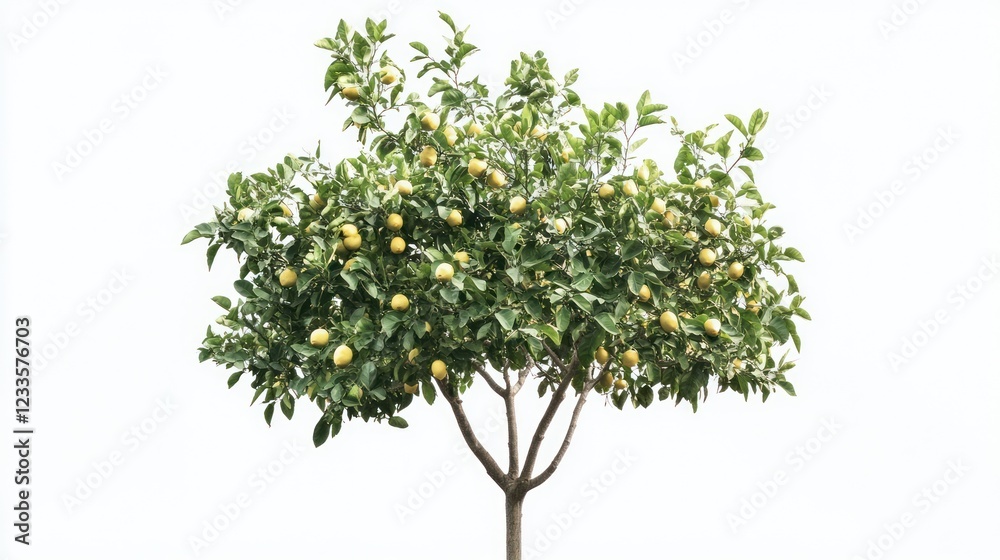 Fototapeta premium Lemon tree laden with fruit, isolated on white, ideal for food, agriculture websites