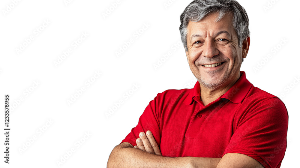 a picture of an older man in a red shirt with his arms crossed PNG image, PNG file, Generative art. a picture of an older man in a red shirt with his arms crossed PNG image, PNG file, Generative art.