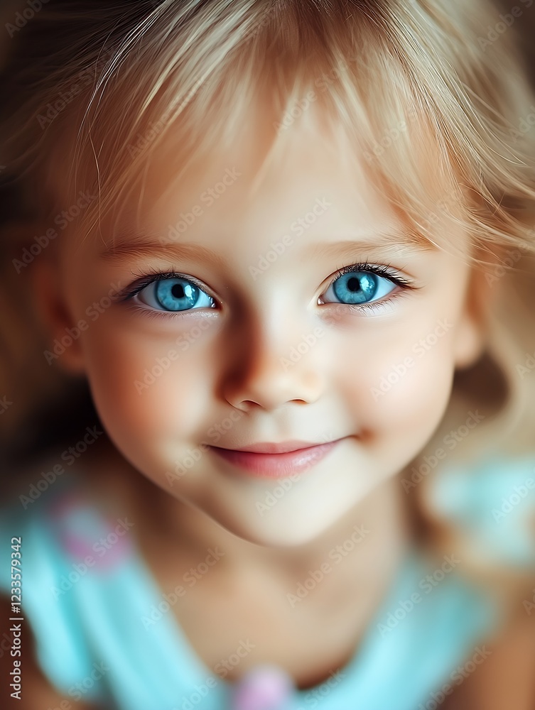 Closeup Portrait of a Happy Child with Bright Blue Eyes Smiling Innocently : Generative AI Closeup Portrait of a Happy Child with Bright Blue Eyes Smiling Innocently : Generative AI