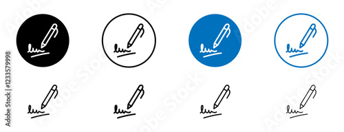 Autograph icons set in black and blue colors on white background