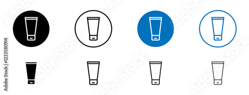 Cream tube icons set in black and blue colors on white background