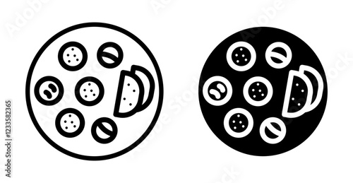 Indian thali icons set in black and blue colors on white background