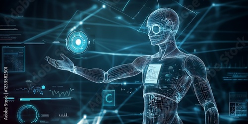 Wallpaper Mural Interactive Cybernetic Human Blueprint in Advanced Digital Interface Landscape : Generative AI Torontodigital.ca