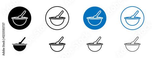 Porridge baby cereal icons set in black and blue colors on white background