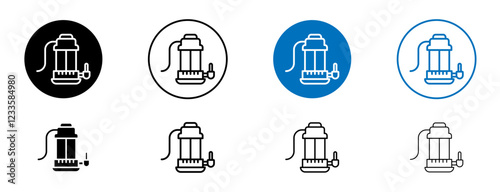 Sump pump icons set in black and blue colors on white background