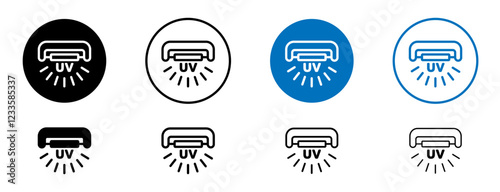 UV disinfection lamp icons set in black and blue colors on white background