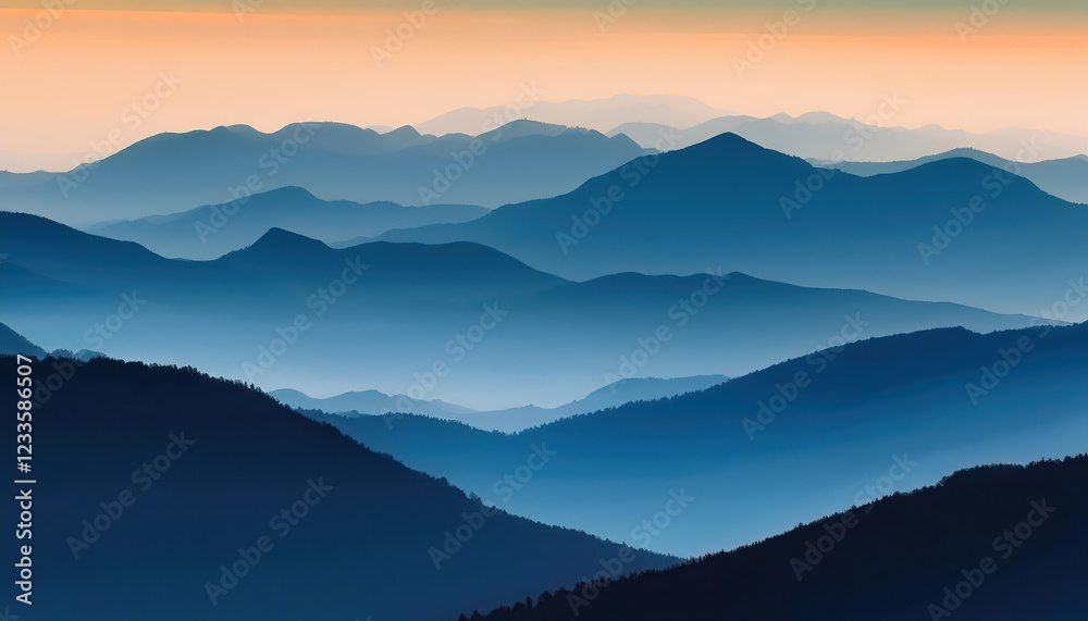 Obraz premium Majestic Alpenglow Stacked Mountain Ranges Bathed in Soft Shadows and Hues, Silhouetted against the Inky Night Sky, Capturing the Serene Beauty of a Twilight Mountainscape.