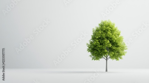 Lush Green Tree with Vibrant Foliage Against Minimalist Light Background for Nature and Serenity Themes