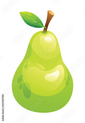 Fresh pear with leaf on top. Vector cartoon illustration