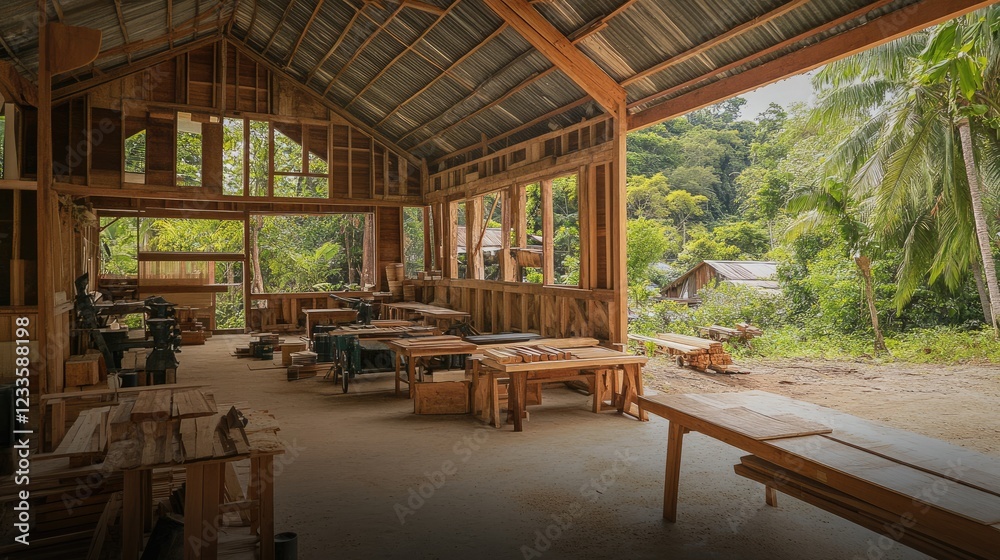 A factory using sustainable wood and bamboo for environmentally friendly products. A factory using sustainable wood and bamboo for environmentally friendly products.