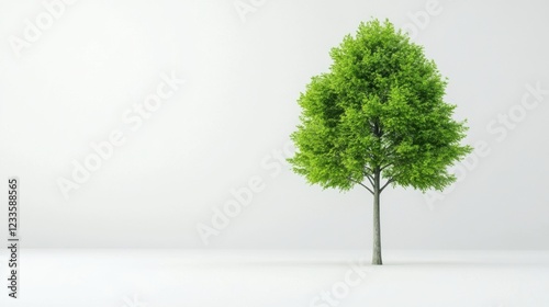 Lush Green Tree Standing Alone Against a Minimalist Background in Bright Natural Light