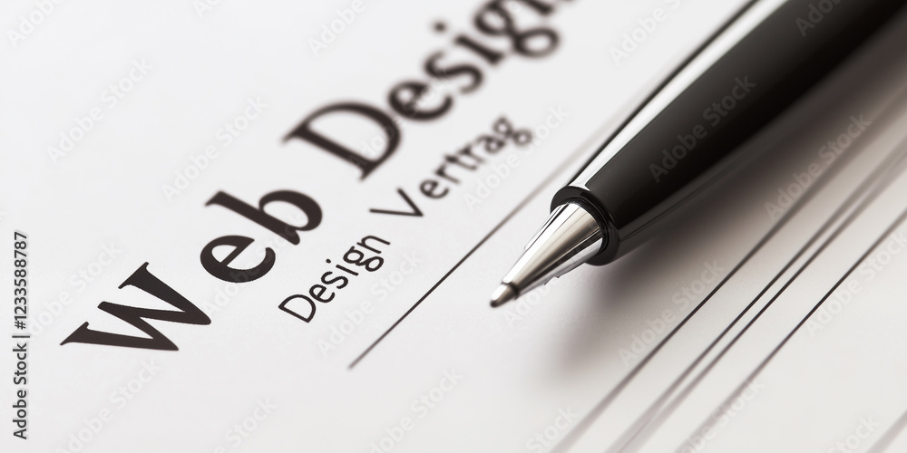 Webdesign Vertrag der zur Unterdschrift ist. Kugelschreiber liegt auf dem Tisch. Vertrag - Webdesign - Unterschrift Webdesign Vertrag der zur Unterdschrift ist. Kugelschreiber liegt auf dem Tisch. Vertrag - Webdesign - Unterschrift
