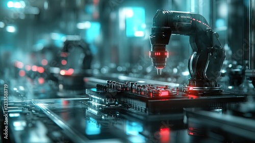 A futuristic assembly line with energy-efficient machinery reducing carbon emissions.