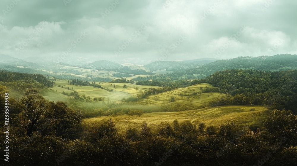 Obraz premium Serene Rolling Hills Under a Cloudy Sky: A Breathtaking Landscape