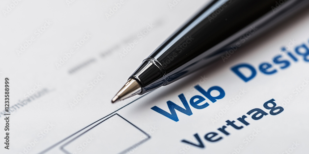 Webdesign Vertrag der zur Unterdschrift ist. Kugelschreiber liegt auf dem Tisch. Vertrag - Webdesign - Unterschrift Webdesign Vertrag der zur Unterdschrift ist. Kugelschreiber liegt auf dem Tisch. Vertrag - Webdesign - Unterschrift