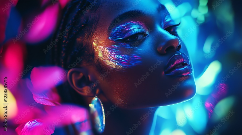 Captivating Expression of Woman in Neon Glowing Cyberpunk Fashion and Lighting : Generative AI Captivating Expression of Woman in Neon Glowing Cyberpunk Fashion and Lighting : Generative AI