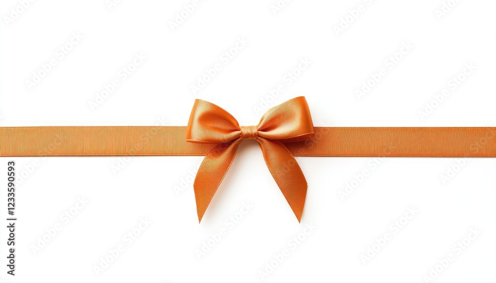 Elegant orange ribbon bow on a white background, perfect for gift wrapping and decoration Elegant orange ribbon bow on a white background, perfect for gift wrapping and decoration